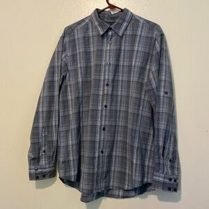Spring & Mercer blue grey plaid full button up long sleeve collard shirt large